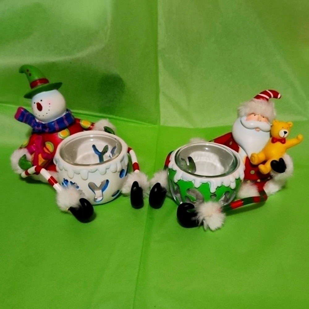 Santa and Snowman Set Tealight Holders Home Interior